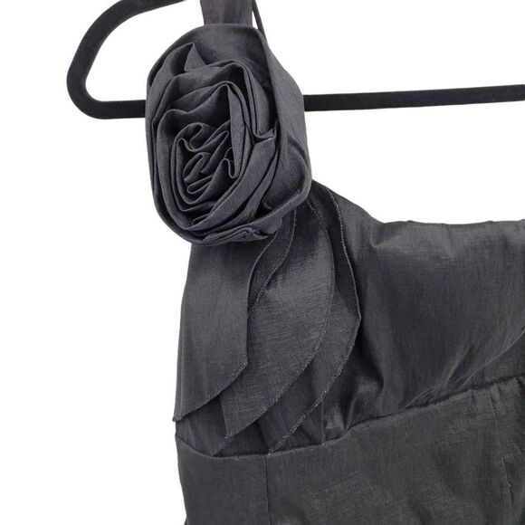 Forever 21 Dress Cocktail Avant-garde One Shoulder Ruffle 3D Rosette Black Sz M - Picture 5 of 10